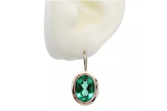 Pendientes vintage hechos de oro rosa rojo 14k 585 con esmeralda vec114