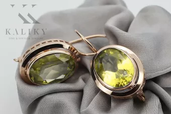 Pendientes vintage en oro rosa rojo 14k 585 con peridoto vec114