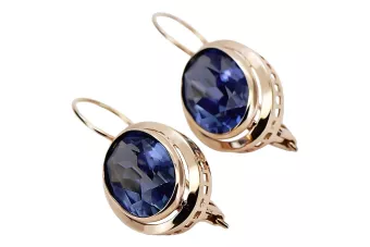 Cercei vintage din aur 585 de 14k, roșu trandafir, cu safir vec114