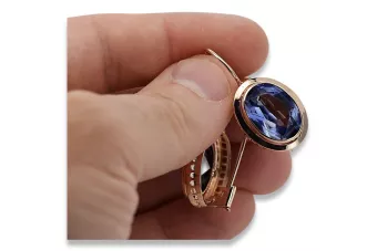 Pendientes vintage de oro rosa rojo 14k 585 con zafiro vec114