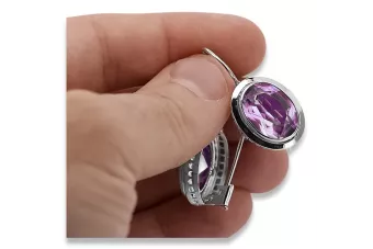 Rusijos Vintage 925 sidabriniai auskariai su Ametsitu vec114s