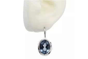 Pendientes Vintage Rusos de Plata 925 con Aguamarina vec114s