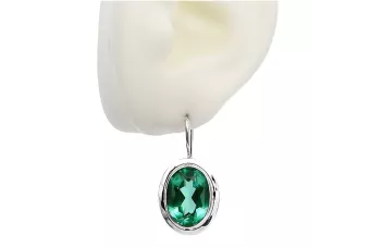 Rosyjskie Vintage srebrne kolczyki 925 z Szmaragdem vec114s