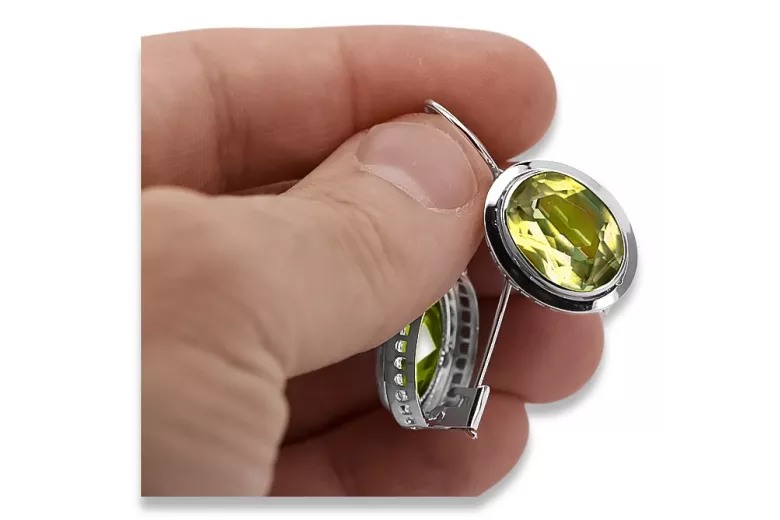 الروسية الفاخرة الأقراط الفضية 925 مع Peridot ve114s