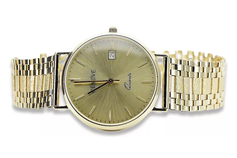 копие на мъжки златен часовник 14k 585 Geneve mw006y&mbw005y