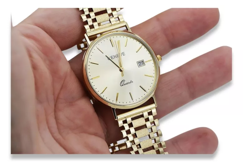 копие на мъжки златен часовник 14k 585 Geneve mw006y&mbw005y
