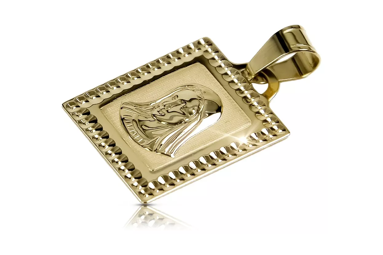 Italian yellow 14k 585 gold Mary medallion icon pendant pm002y