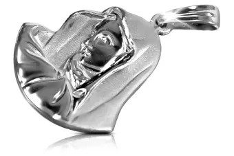 Blanco 14k 585 oro Mary medallion icon colgante pm003w
