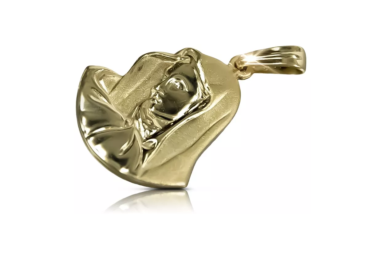 Італійський жовтий 14k 585 золотий медальйон Марія ікона підвіска pm003y