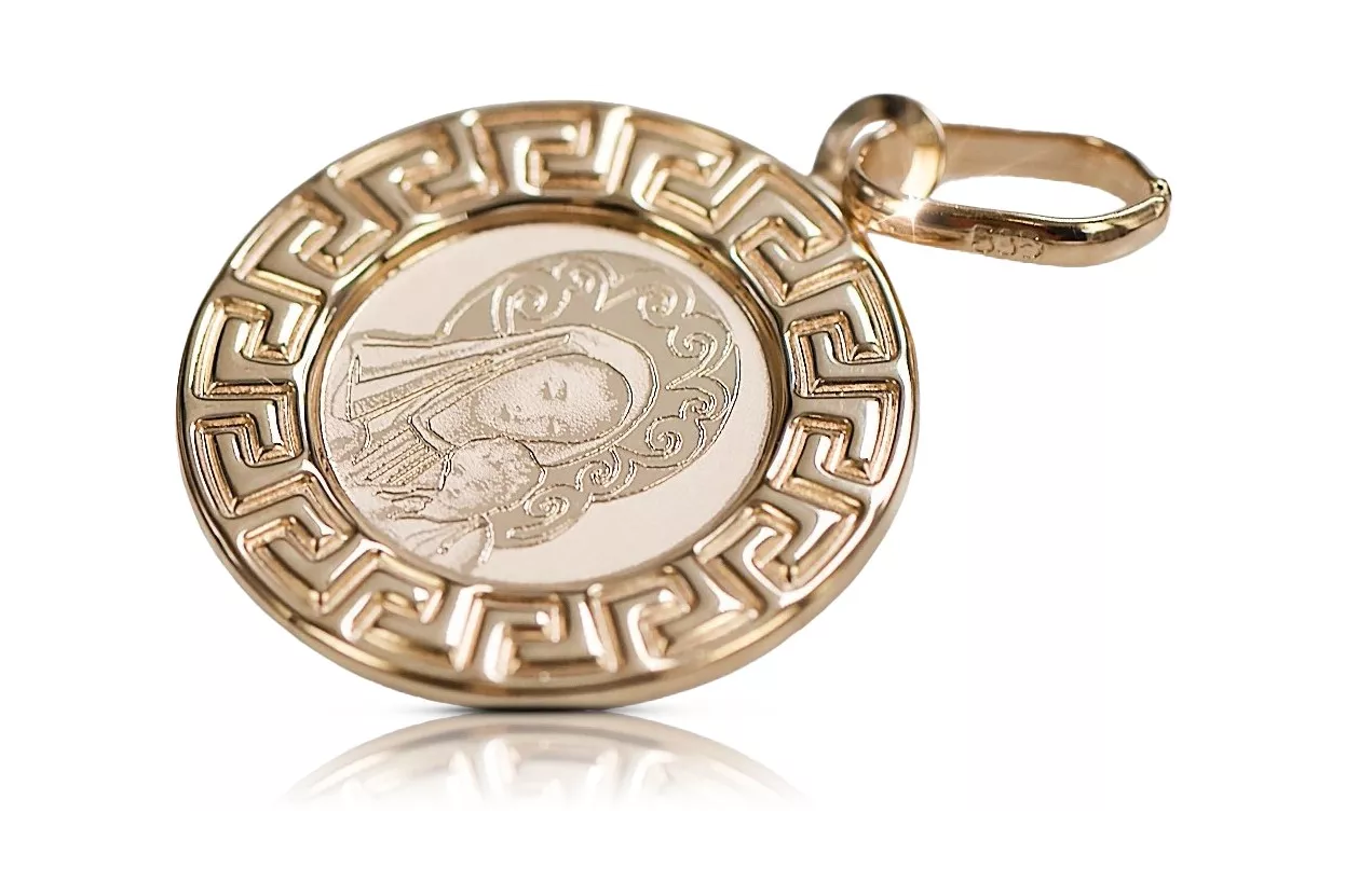 Rose  14k 585 gold Mary medallion icon pendant pm007r