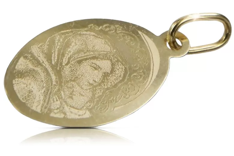 Galben 14k aur Maria medalion pictograma pandantiv pm015y