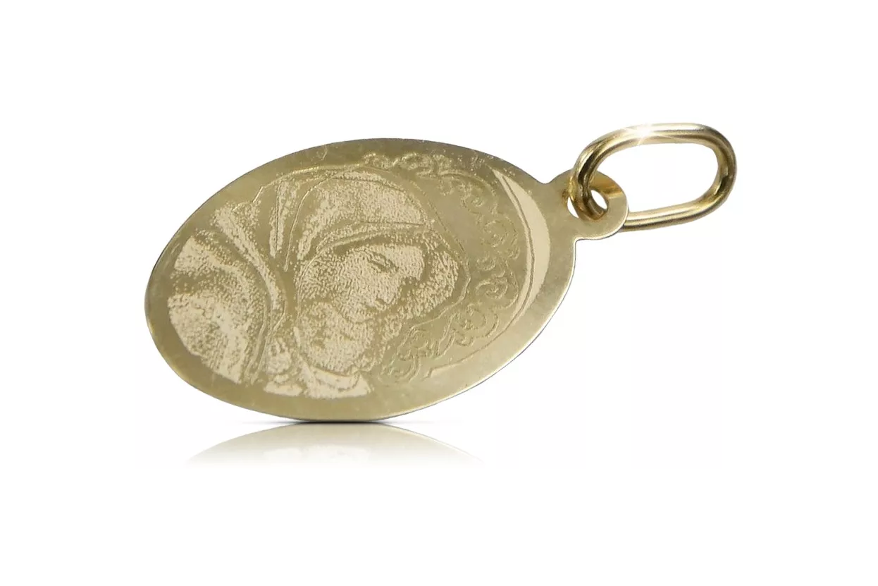 Galben 14k aur Maria medalion pictograma pandantiv pm015y