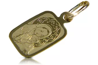 Italian yellow gold Mary medallion icon pendant pm019