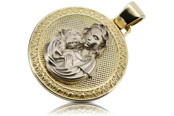 Жовтий золотий 14-каратний медальйон Мері тверда ікона кулон pm027yw