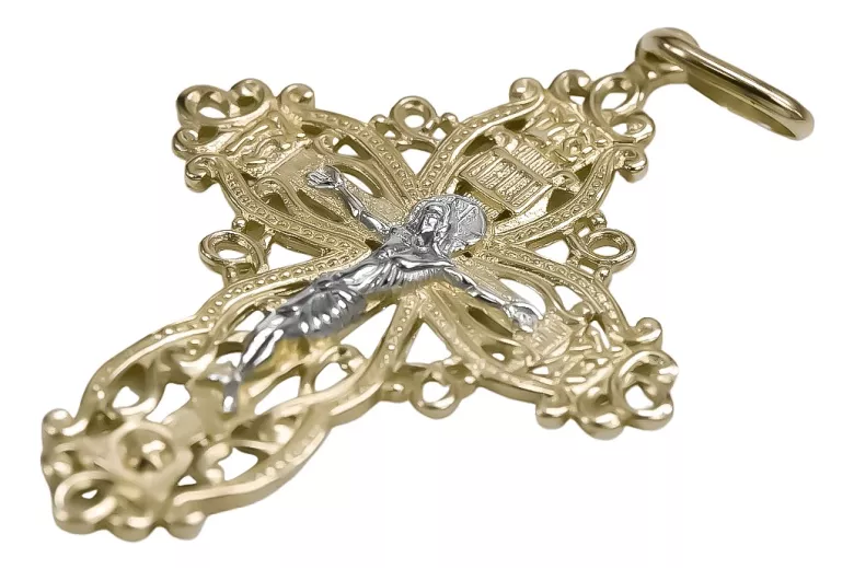 kopie des Goldenen Orthodoxen Kreuzes in roter Rose, 14 Karat Gold 585 oc012rw