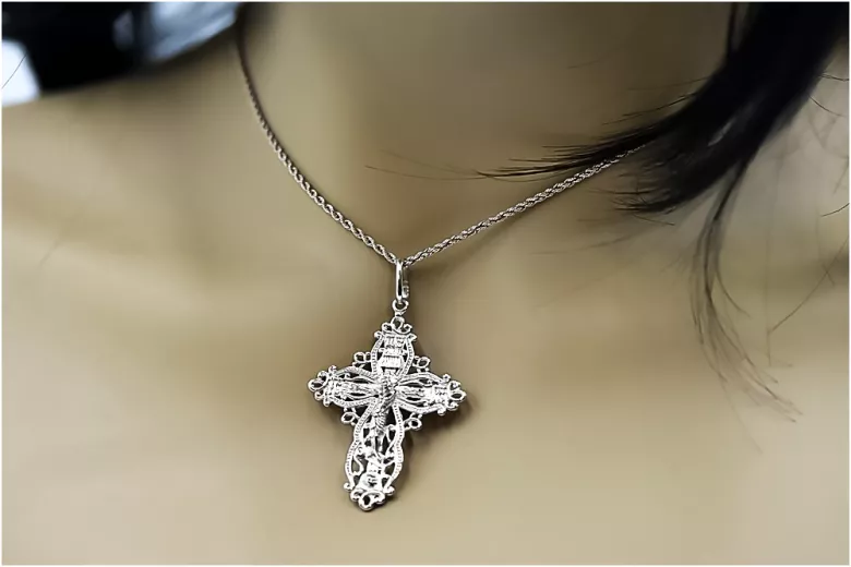 Croix orthodoxe en or blanc 14 carats 585 oc012w