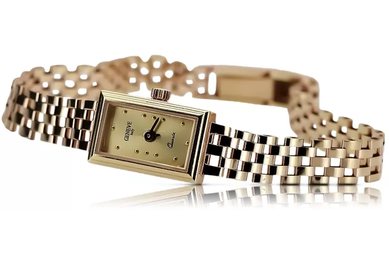 Prześliczny 14k damski zegarek z różowego złota Geneve lw018r