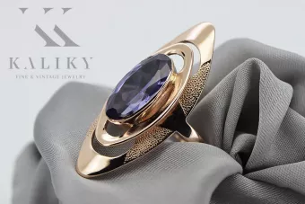 Χρυσό Ρωσικό δαχτυλίδι από κόκκινο ροζ 14k χρυσό 585 με Αλεξανδρίτη vrc189