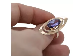 Auksinis rusų žiedas iš raudono rožinio 14k aukso 585 su Aleksandritu vrc189