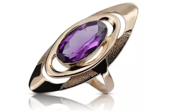 Inel rusesc din aur cu trandafir rosu din aur 585 de 14k cu Amethyst vrc189