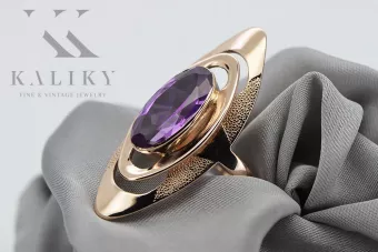 Inel rusesc din aur cu trandafir rosu din aur 585 de 14k cu Amethyst vrc189