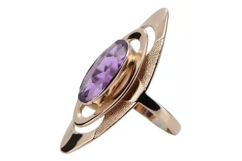 Anillo ruso de oro en oro rosa rojo 14k 585 con amatista vrc189