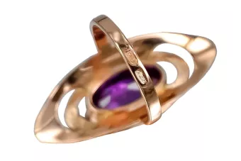 Anillo ruso de oro en oro rosa rojo 14k 585 con amatista vrc189