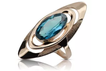 Anillo ruso de oro en oro rosa rojo 14k 585 con aguamarina vrc189
