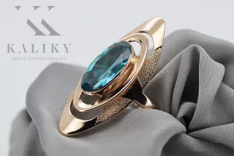 Anillo ruso de oro en oro rosa rojo 14k 585 con aguamarina vrc189