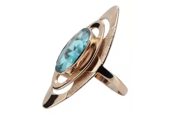 Anillo ruso de oro en oro rosa rojo 14k 585 con aguamarina vrc189