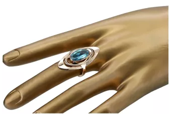 Anillo ruso de oro en oro rosa rojo 14k 585 con aguamarina vrc189