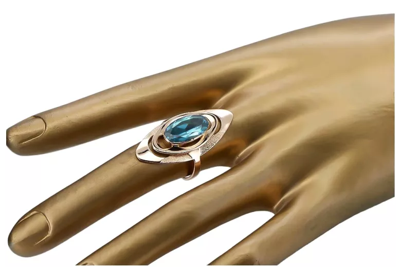 Золотий російський перстень із червоної троянди золота 585 проби з аквамарином vrc189