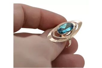Anillo ruso de oro en oro rosa rojo 14k 585 con aguamarina vrc189