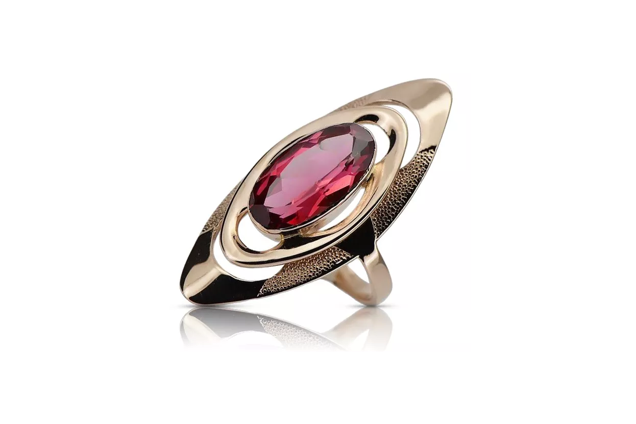 Złoty Rosyjski pierścionek z czerwonego różowego 14k złota 585 z Rubinem  vrc189