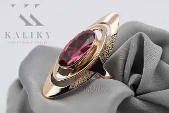 Auksinis rusų žiedas iš raudonos rožinės 14k aukso 585 su rubinu vrc189