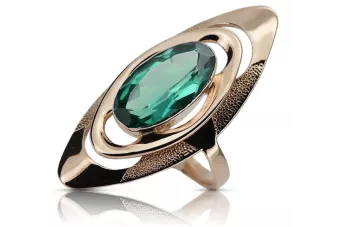 Zlatý prsten vinobraní smaragd, růžové zlato 14k, ovál 8x15mm | Zlotychlopak.pl