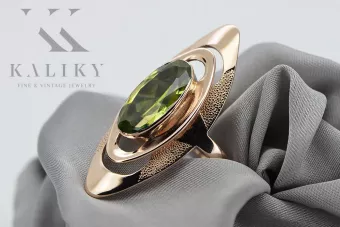 Златен руски пръстен в червена роза 14k 585 злато с перидот vrc189