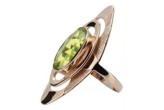 Inel rusesc din aur cu trandafir rosu din aur 585 de 14k cu Peridot vrc189