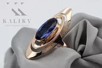 Χρυσό Ρωσικό δαχτυλίδι από κόκκινο ροζ 14k χρυσό 585 με Ζαφείρι vrc189
