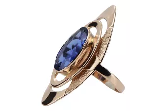 Inel rusesc din aur cu trandafir rosu 14k aur 585 cu safir vrc189