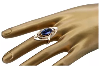 Χρυσό Ρωσικό δαχτυλίδι από κόκκινο ροζ 14k χρυσό 585 με Ζαφείρι vrc189