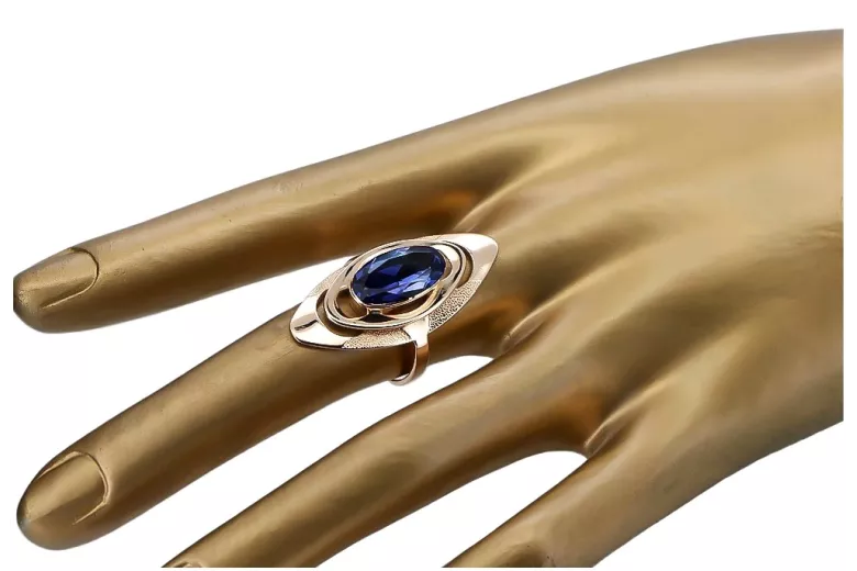 Золотий російський перстень із червоної троянди із золота 585 проби з сапфіром vrc189