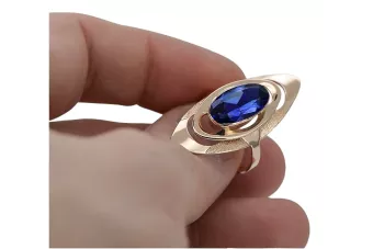 Χρυσό Ρωσικό δαχτυλίδι από κόκκινο ροζ 14k χρυσό 585 με Ζαφείρι vrc189