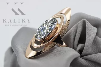 Златен руски пръстен в червена роза 14k 585 злато с цирконий vrc189