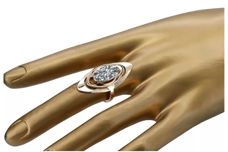 Золотий російський перстень із червоної троянди золота 585 проби з цирконієм vrc189