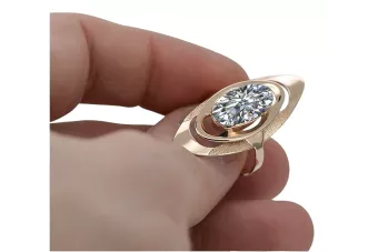 Златен руски пръстен в червена роза 14k 585 злато с цирконий vrc189