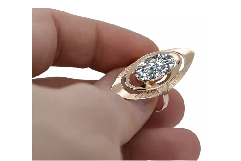 Златен руски пръстен в червена роза 14k 585 злато с цирконий vrc189