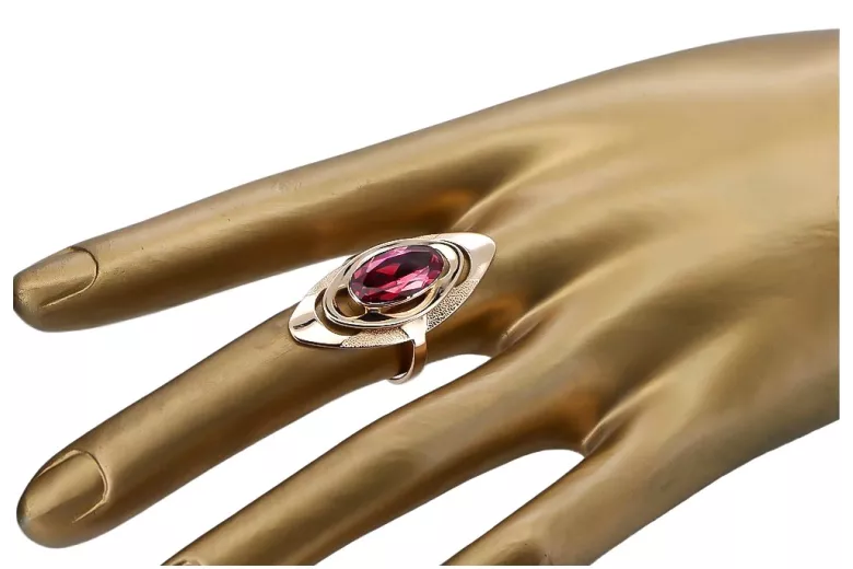 Златен руски пръстен от розово злато 925 позлатено сребро с рубин vrc189rp Vintage