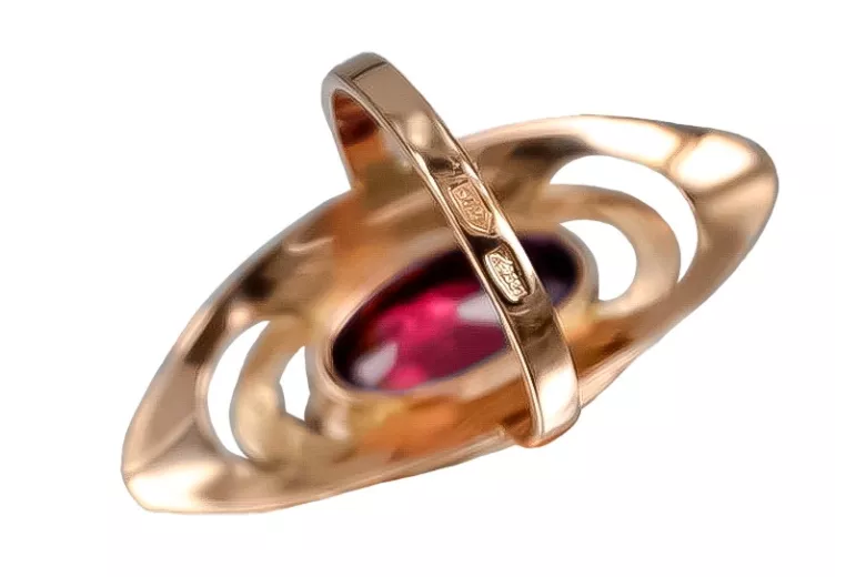 Златен руски пръстен от розово злато 925 позлатено сребро с рубин vrc189rp Vintage