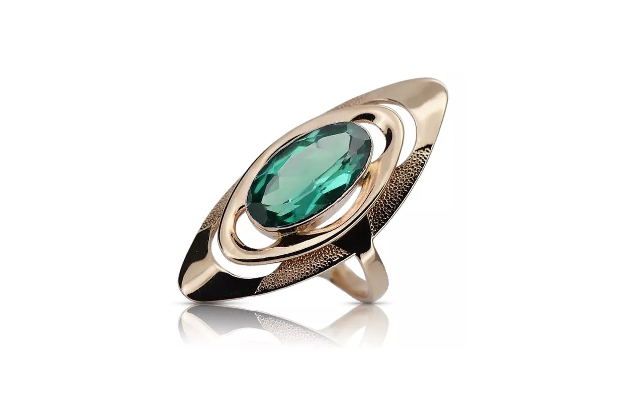 Gold Russischer Ring rosévergoldetes Silber 925 mit Smaragd vrc189rp Vintage